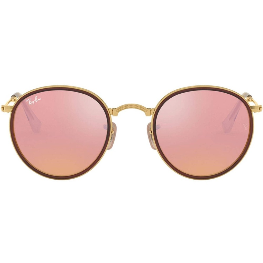 RAY BAN Round pink/gold mirrored sunglasses foldable glasses with case included